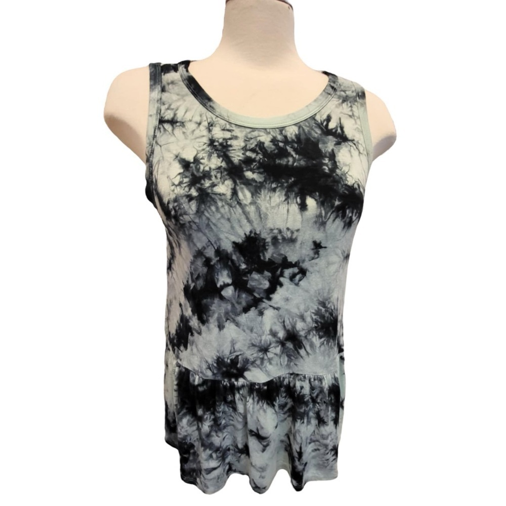 Caution to the Wind Tie Dye Relaxed Fit Tank Top  with Peplum in Blues